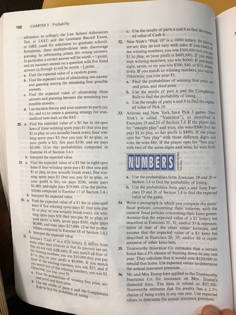 198 CHAPTER 3 Probability c. Use the results of parts a and b to find ed value of Cash 4 admission to college); the Law Schoo