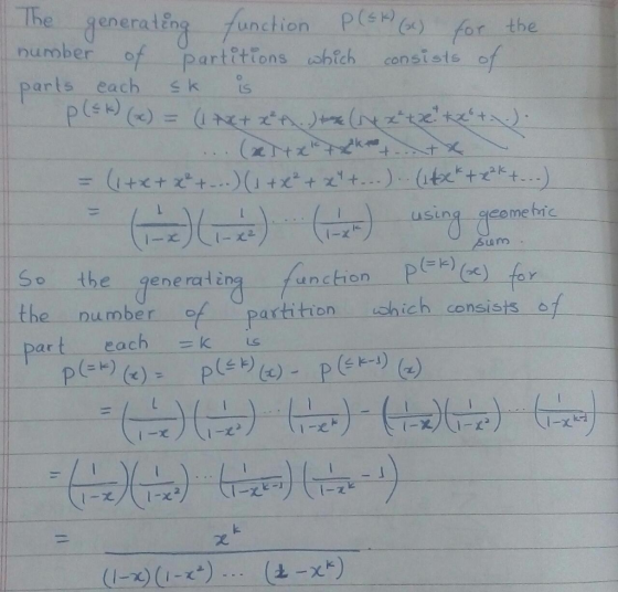 The generaten number of partitions ohtch consi ste of arts each sk (s k) funchion Pe for the using geemehr So tbe gene rading