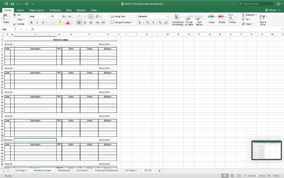 ACC111 Practice Set Worksheets Q- Search Sheet 2+ Share Home Insert Page Layout Formulas Data Review View ALtaSumA Cut Genera