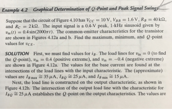Graphical Determination of O-Point and Peak Signal Swings Example 4.2 Suppose that the circuit of Figure 4.10 has Vcc 10 V, V