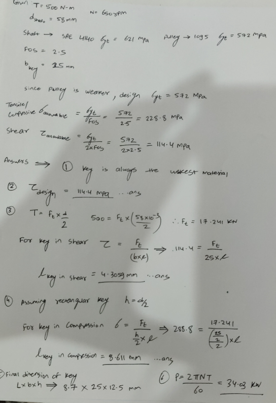 since Pureグis weaker , desi Tensile fos 25 225.8 Mpa -Sa2..二114.YMpa 2*2-s is alw ②て = 114-4 MM .ans 2 2SxL 17 241 245-8 = 72
