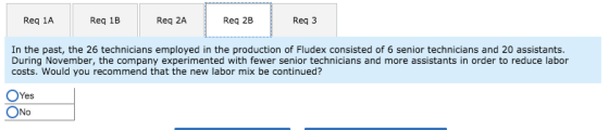 Req 1A Req 1B Req 2A Req 2B Req 3 In the past, the 26 technicians employed in the production of Fludex consisted of 6 senior