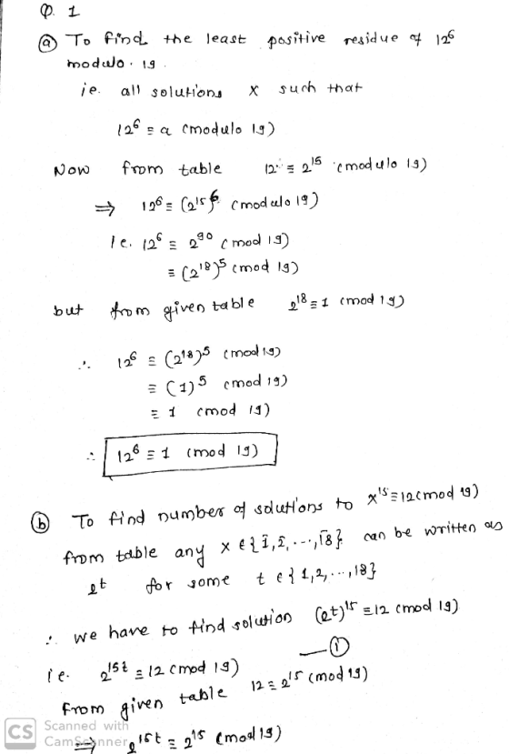 @ To find the least positivereaidue 126 ie al solu-ion x such that Now from table emod ulo 1s) ⓑ To find number 여 sduHans to