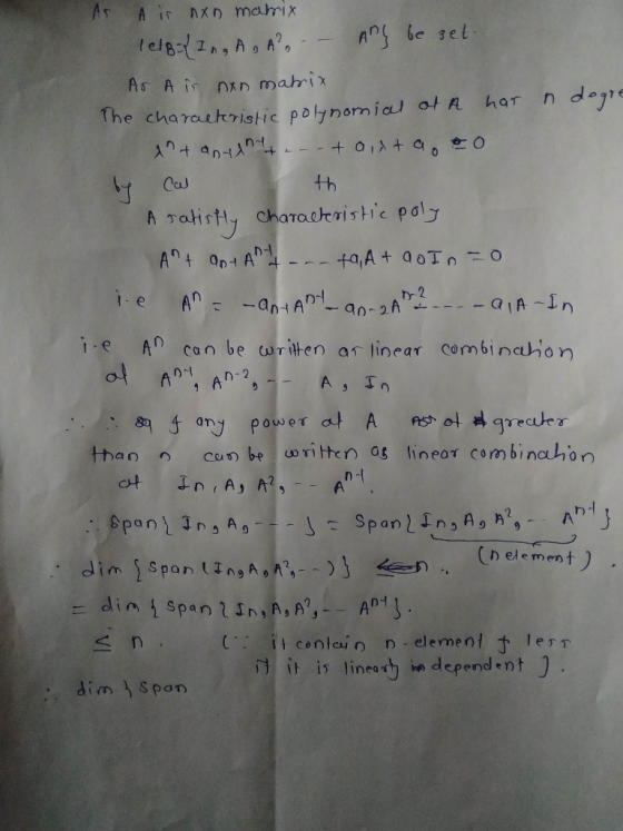 An be sel The cha rouk7lstic polyno け(W th e A can be writen ar linear combincahion any power at A geol科are cur γ & o n n-1 (