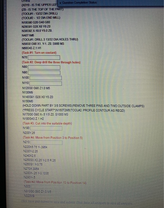 81410 QOYO-IS THE UPPER LEF Question Completion Status (z0-IS THE TOP OF THE PART) (TOOL1-13/32 DIA DRILL) (TOOLF2- 12 DIA EN