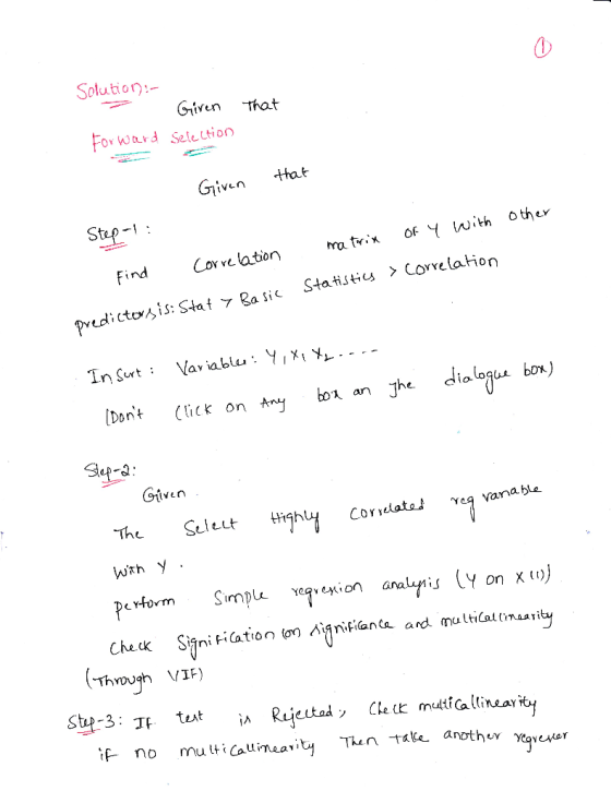 0 Solution For ward Sele tion vnthat Step-: Fin Corvelation tx of with othe Statistu 〉 Correlation Pedictosis Stat y Basic t