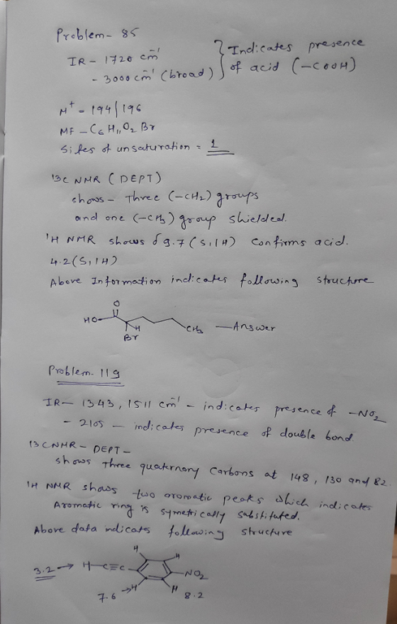 Problem- 85 2Tndl:cates presence C-co04) IR-172o cm of acid 3000 cm Cbroad) M-194196 MF-CHI, 02 B7 5i fes t un Saturation = D