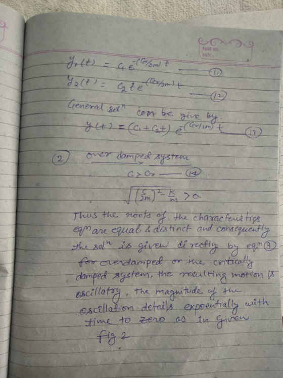 PAGE NO. DATE : 2 damped cfem, the resating motion time to eno as in Gv