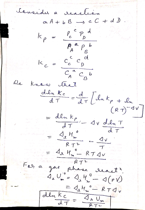 eaclein Leneider B a A C P. A C b A le den Kc dT d T V RT dln kp v dln T dT d T t RT2 RT4 v RT Jasphae act 44 Fas 0 4U (FV)