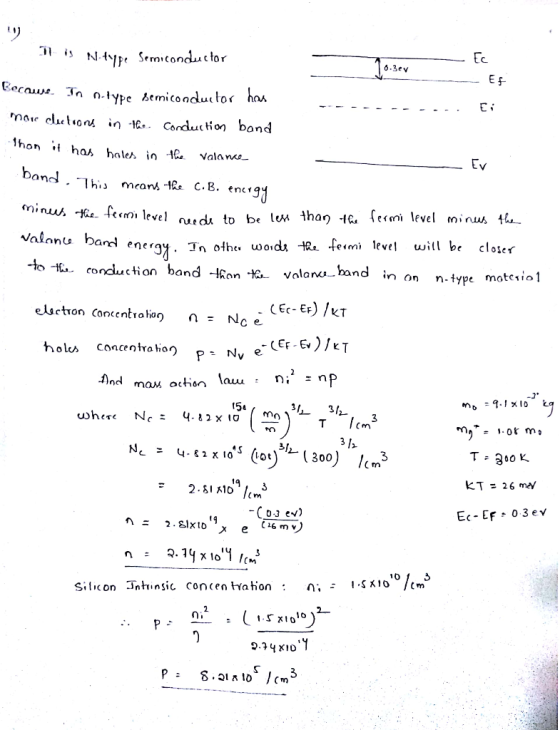 İl i, N type Sern,conductor Ec 6.3ev Ihon i has hole* in 10 valae - ICcm leve energy. Tn othe« woidi tR. feimi level will be