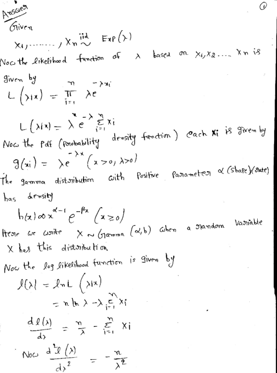 Answen Given ExP basea of Noc the likeli ho dfunction given by Ti Ae L L (i e - Nocs the Paf (Poiebability dewsity fenction)