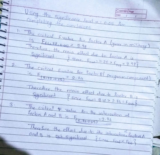 Camlin Page Datef canalusicns Tha 12 i o.os_ 3.98 Thenee the man ellect due to foeler A is 10 Therekse the main ellect deto f