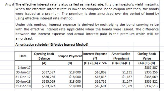 Ans d The effective interest rate is also called as market rate. It is the investors yield maturity. When the effective inte
