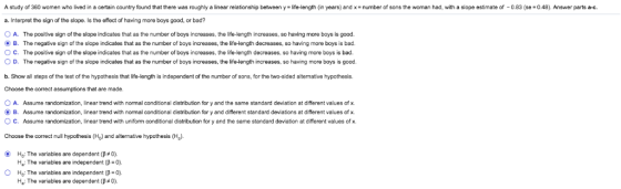 study of 360 women who lived in certain country found that there was roughly a linear relationship between y= life-length (in