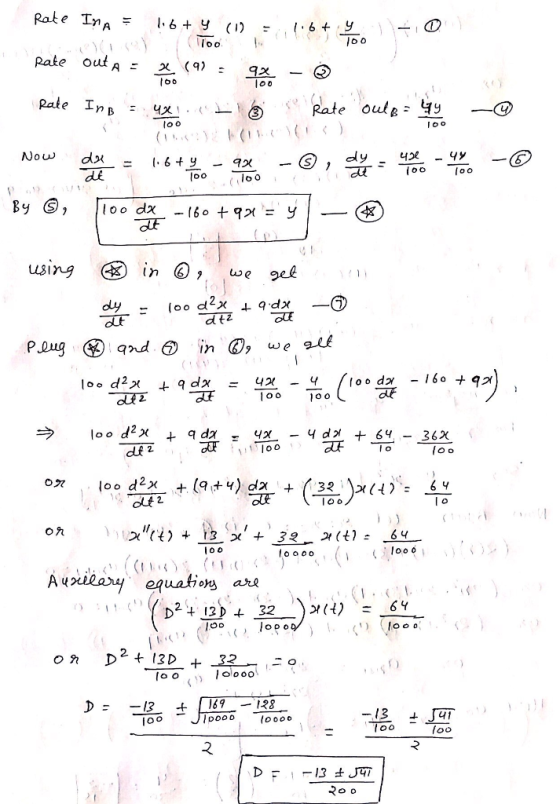 Rate in A - 1,6 + Y (1 Rate ouf to o lo o Rake out B : 。 to o de loo lo o 12 o e df 2 O九 x + 32 2(t): 64 loo 13 +(169-128 -13
