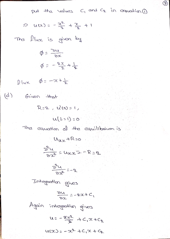 Cand C in cauatien put tte values u x) > ThePluis qiven by he 9ズ の:ーズ+。 lux d) Given hat R2 uco) - 1, ull=リ=0 The Cauation o