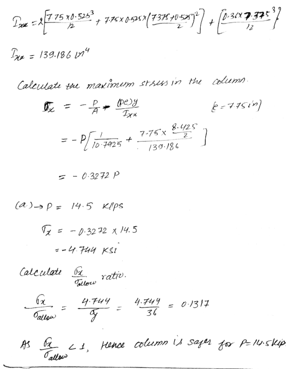 775 x0-5253 7375 /2 2 4 = 139.186 Calculate th maximum SFAUS in the lum (pey -P 7-75x 1D 7925 139-186 0.32 72 P (a) P 14 5 KI