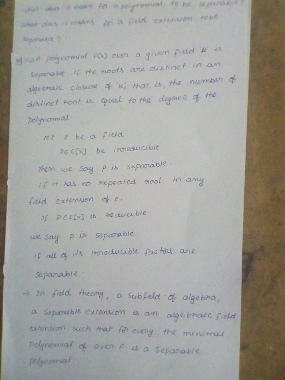 renuaud fan a field extension Tobe fo be e porore hal dea man f whak docs mams Saparable PCK) OUET gruem field PApolynomal ip