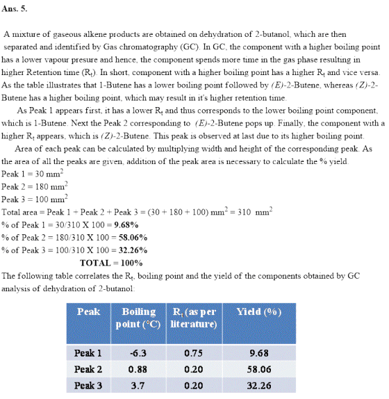 A mixture of gaseous alkene products are obtained on dehydration of 2-butanol, which are then separated and identified by Gas