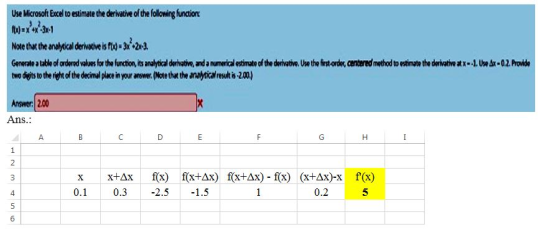 Use Microsoft Exce to estimate the derivative of the following function Note that the analyical derivative isf3x Gonerate a t