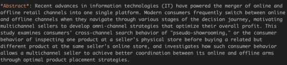 *Abstract*: Recent advances in information technologies (I) have powered the merger of online and offline retail channels int