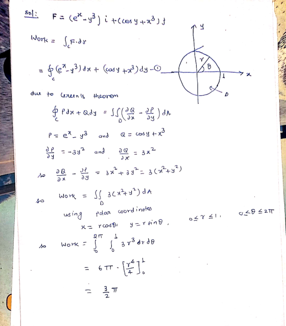 Fュ +)dyO du to walott Pd+Qdy ( +x3 Q CoSy +x and 2 ニ -39 2. and = 3x 2 3 + 3J S 3cx dA Work COord inates us ing Pdlan 2 TT Xニ