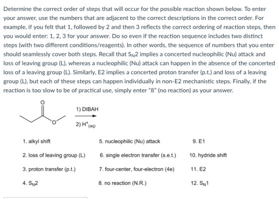 Determine the correct order of steps that will occur for the possible reaction shown below. To enter your answer, use the num