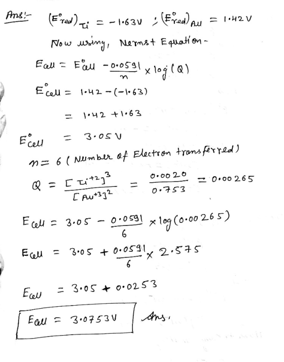 1 내2 V ceu 0.00 265 07s3 Cou = 3.05-0.0591- x log (o.00 26 S) Eau 3-0 s + o.osI1 21S子S 3.0S + 0-025 3