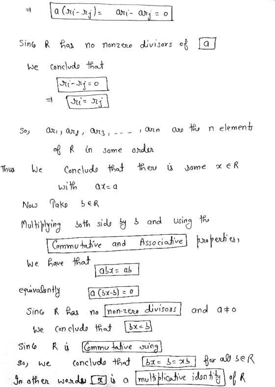 Sinc R Ras no ion?exe divisors of a we Concludo that , Onn aro jho n elemen (nSome 0 and USinq ulhiplying sath sido y band us