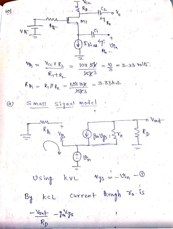 Vcc RD C 1 $7 3.33 Volls Nc R Kk3 RitRe 3.33KL Smal Sinal model Voul -- Vn kvL Using Armph Current By kcL Vout RD