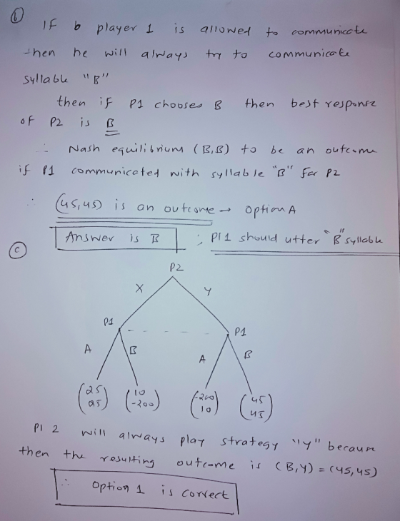 1F player 1 allowed to Cf Mt ComMUnicot be will aldayy hen Syllabl besf respanfe then then if P1 chooses B P2 is oufeom be