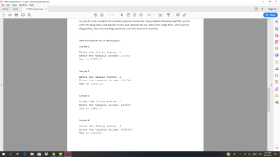 File Edit View Windew Help ⑦ A Sign In Home Tools IT109N Assigmenx 也Share 3 F4 You are to write a program to compute personal