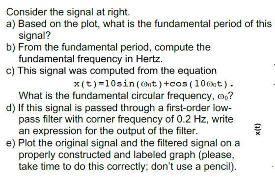 Consider the signal at right. a) Based on the plot, what is the fundamental period of this signal? b) From the fundamental pe