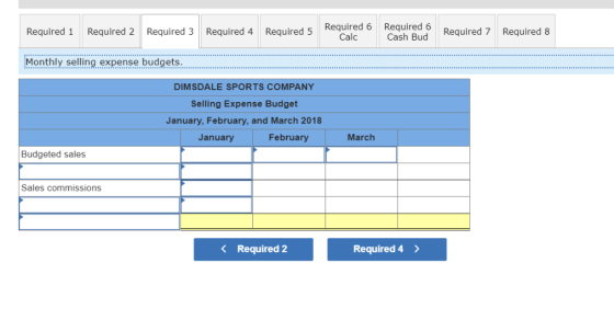 Required 6 Calc Required 6 Cash Bud Required 1 Required 2 Required 3 Required 4 Required 5 Required 7 Required 8 Monthly sell