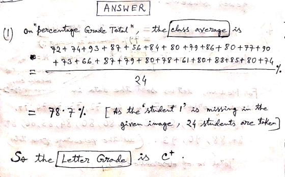 ANSWER thelelars ayerage hercentrye Gorade Tata On 274+93 + 8 7 + 56 t84 t 80 t39 +86+ 80+77t 90 + 73 t 66 t 87t79 80t78 t61