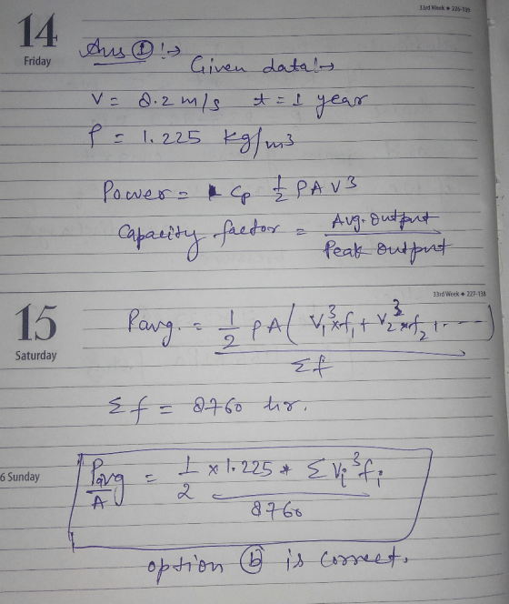 33rd Week 226-139 14 Given data Friday .2 m/S 1.225 Kam3 PAVS Aug. Bunt feak Butput Pacver- p 2 afeitry fActar 33rd Week 227-
