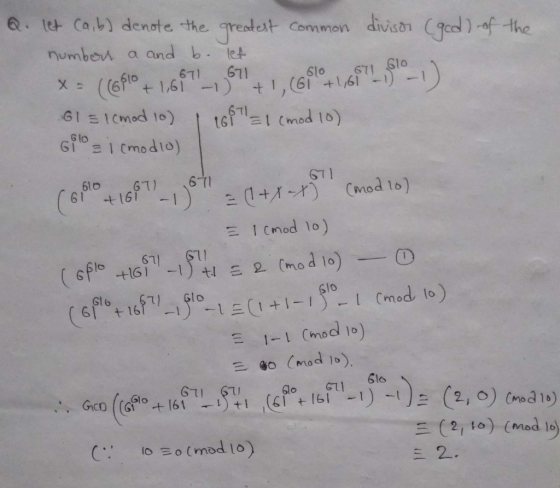 enote e Common divisa numben a and b.le 611 61l 671 6기 Cmod lo 1-1(mod is) = 6l6 Modl 三2.