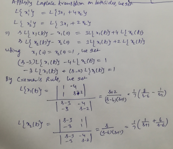 A PIsiy Laplace trans bm oth sidy ue get L2a, +2Y ue 9et 3-357,(-441( -3 L171( By Crama ls Rule, ue set = ) + 3-29L2( -4 8t1