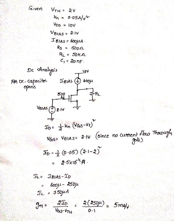 Given v De여 0v 500 VBiAS .lv GS VeIAS- 2-v (since no cuient flow hiougl, 5(1-2) 600 -250A าว