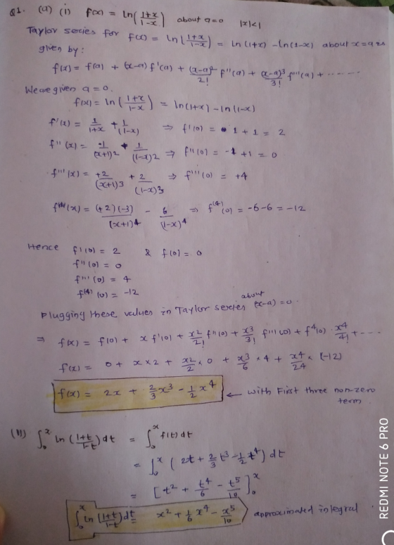 In( 1尪 Taylov seyes FsY given by: (ar) blecre given q=0 (01 et-a):0 tn Tayler seeren ved니en Plugging rheDR 2 ← wiH, First thr
