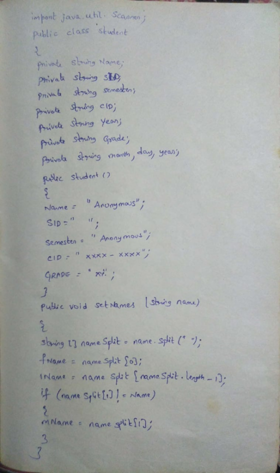 mpont java uhil Scanen Public class studeat Privat sbhg Name Privat stung sED Privab stng semesten Privote String clo fpruive