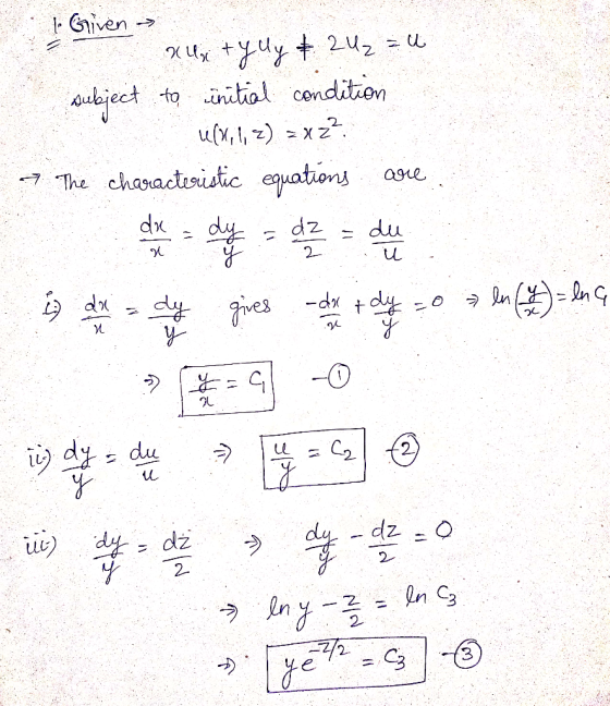 Given 2nt thnhnx initial condition to (2.1Xn agre eqations 7 The chasactesistic dn dy dz du 2 dt dy es dy dx C2 du i dy dz dy