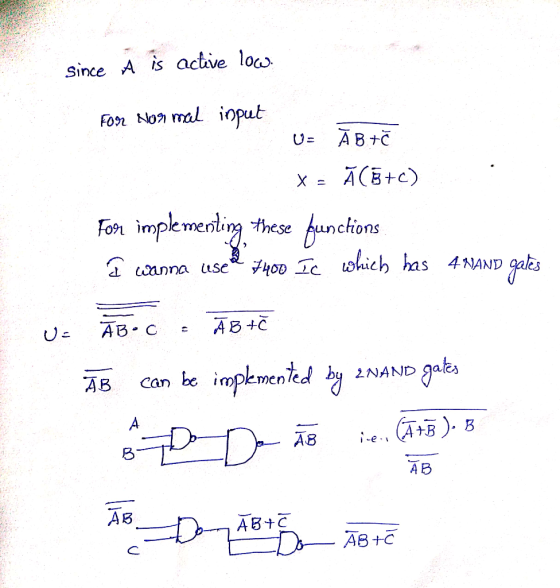 since A is active loco Fon Non mal ioput 91 implementi éSe fuuncfons 4 NAND Gaes 78 can be implemenたd by ïNAND gab i-e , (4+B
