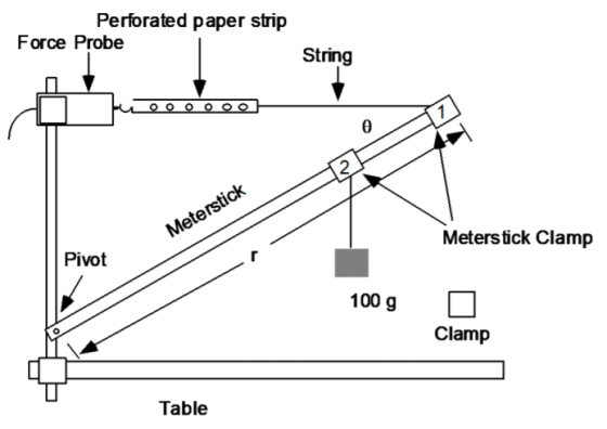 Perforated paper stip Force Probe String 2 Meterstick Clamp Pivot 100 gL Clamp Table