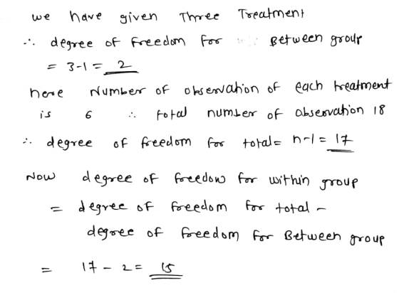 have given Three Tve따ment tw e -. desree of freedom for Petw een gour rumbe oFoseahon of each healmert fo numer of ohsesvaho