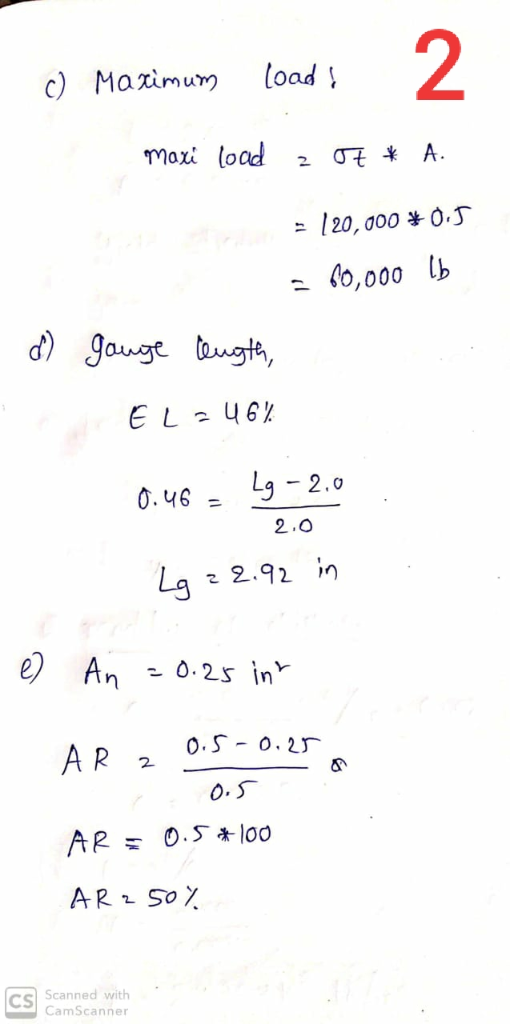 2 load c) Mazimu maxi load 2 Ot *A. /20, aoo 0.S lo,000 gouge ougth EL-46 Lg- 2.0 0.46 2.0 2.92 in Ls e2 An -0.25 in O.S-o.2r