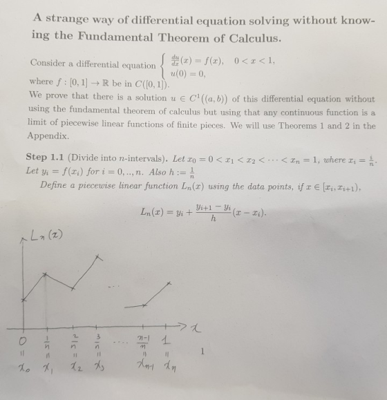 A strange way of differential equation solving without know- ing the Fundamental Theorem of Calculus. ! 忑(x) = f(x), 0 < x <