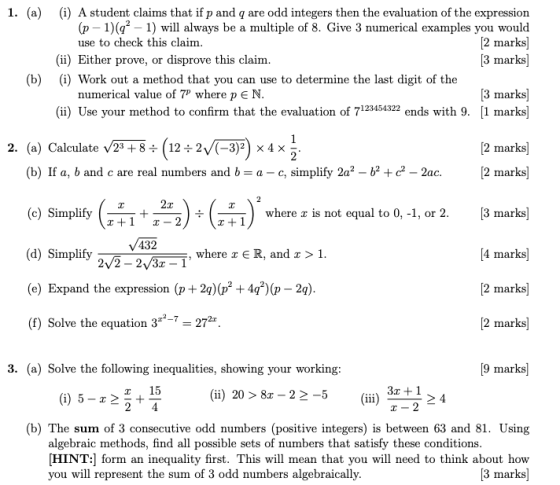 1. (a) (i) A student claims that if p and q are odd integers then the evaluation of the expression (p 1)(g2 - 1) will always