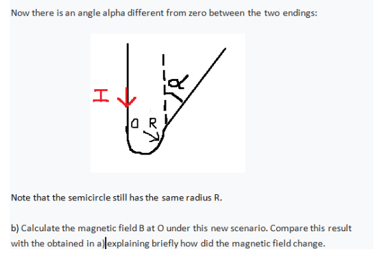 Now there is an angle alpha different from zero between the two endings: a R Note that the semicircle still has the same radi