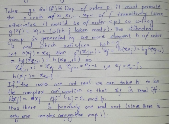 oxder p it must permute (sice Gal (f) Dap of Take the Pi0ots of , z,.-, of transitively otheroise itould be of oider p) ali-